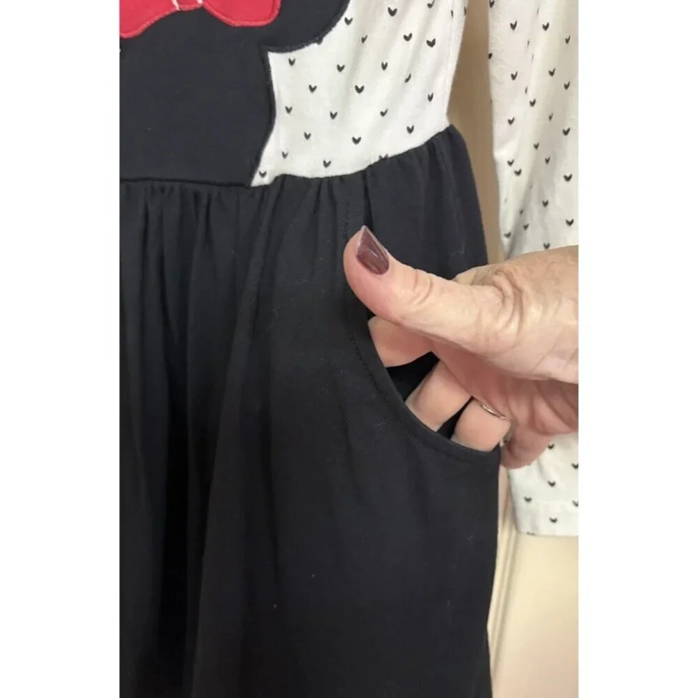 Hanna Andersson Girl's Minnie Mouse Long Sleeved Pocket Black White Red Dress